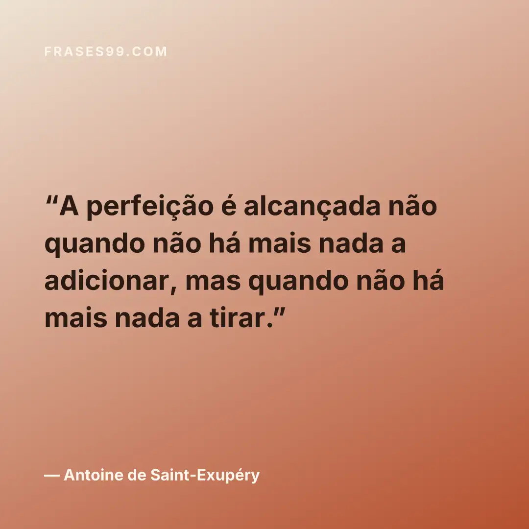 A perfeição é alcançada não quando não há mais nada a adicionar, mas quando não há mais nada a tirar.