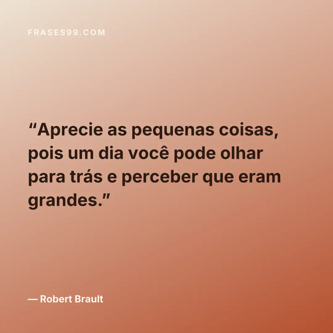 Aprecie as pequenas coisas, pois um dia você pode olhar para trás e perceber que eram grandes.