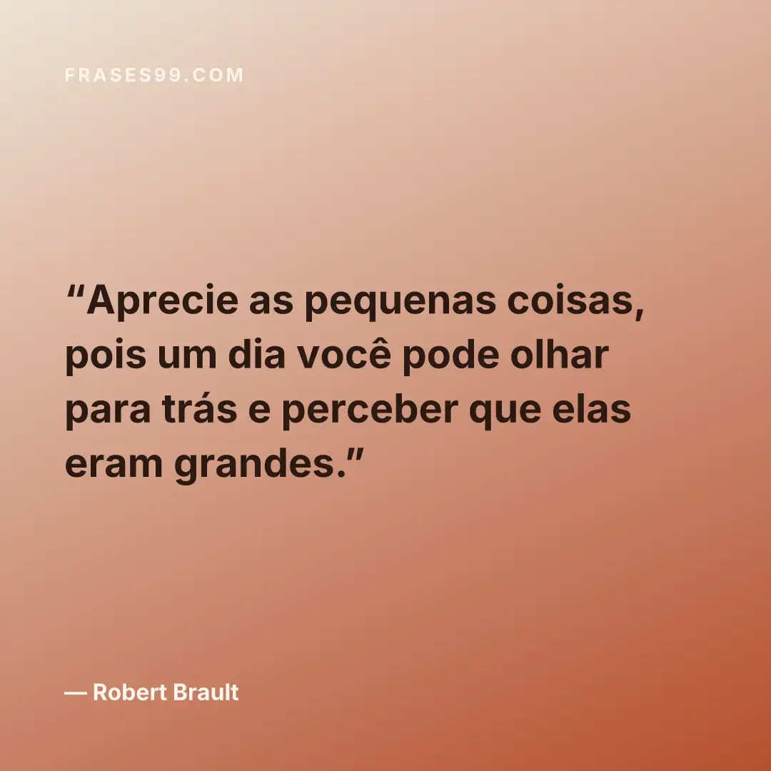 Aprecie as pequenas coisas, pois um dia você pode olhar para trás e perceber que elas eram grandes.