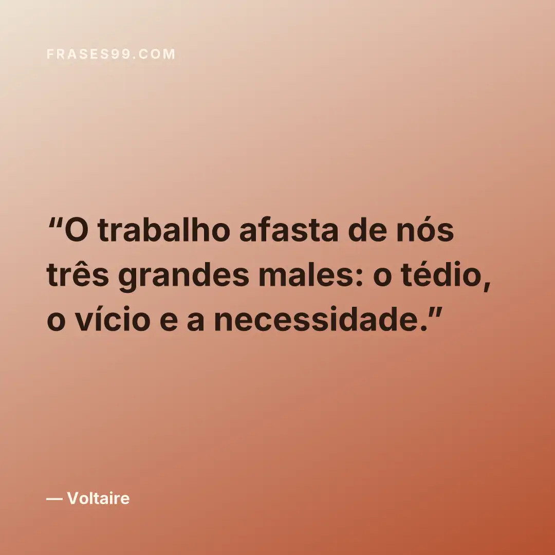O trabalho afasta de nós três grandes males: o tédio, o vício e a necessidade.